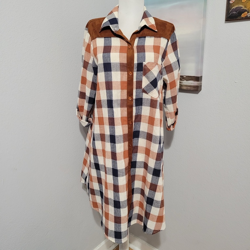 Soieblu Blue and Brown Plaid Dress